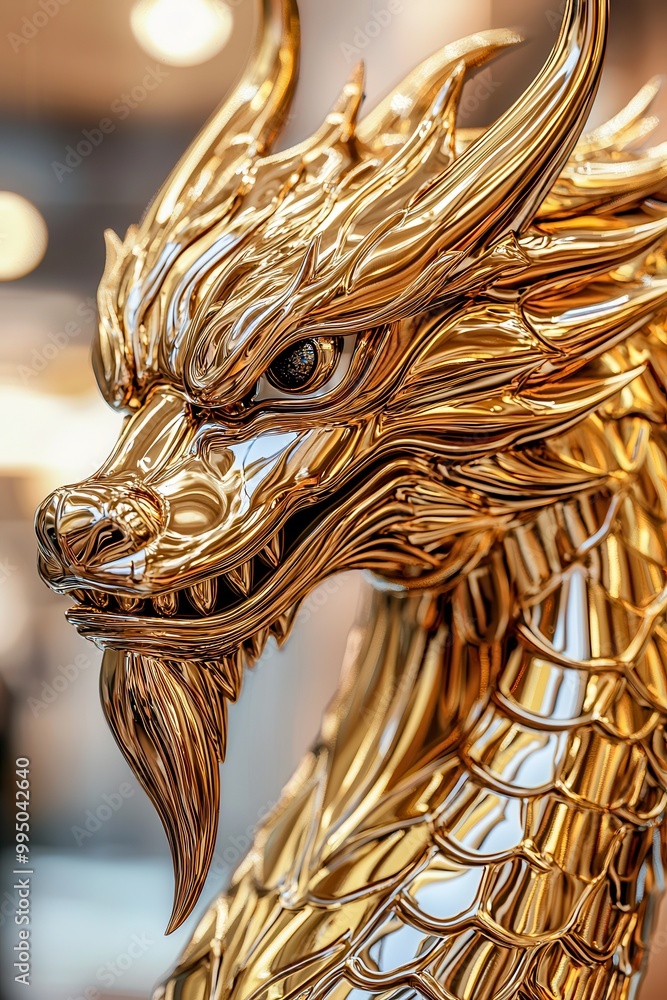 A stunning close-up of a golden dragon sculpture, showcasing intricate details and a fierce expression, perfect for art and fantasy enthusiasts. A stunning close-up of a golden dragon sculpture, showcasing intricate details and a fierce expression, perfect for art and fantasy enthusiasts.