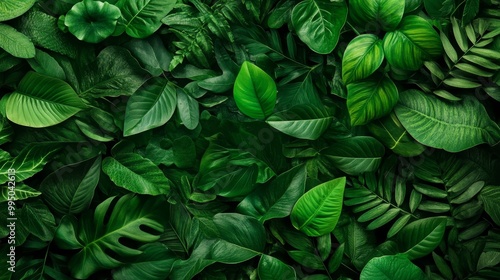 Lush Green Leaf Background Texture - A vibrant and natural backdrop featuring a rich tapestry of green leaves, symbolizing growth, freshness, and the beauty of nature.