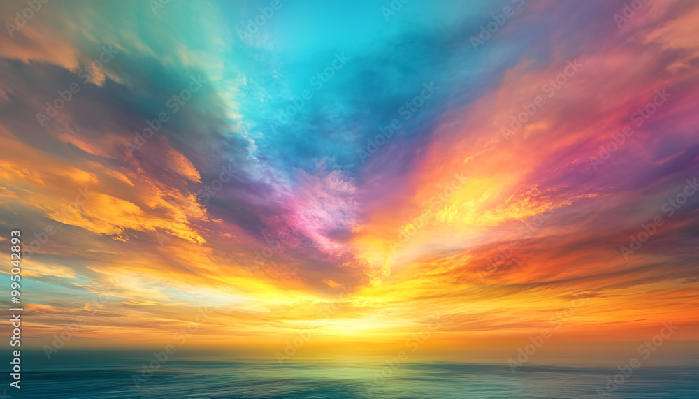 A dreamy sky transitioning from a golden sunset to a full spectrum of rainbow colors, giving off a vibrant yet calming feel A dreamy sky transitioning from a golden sunset to a full spectrum of rainbow colors, giving off a vibrant yet calming feel