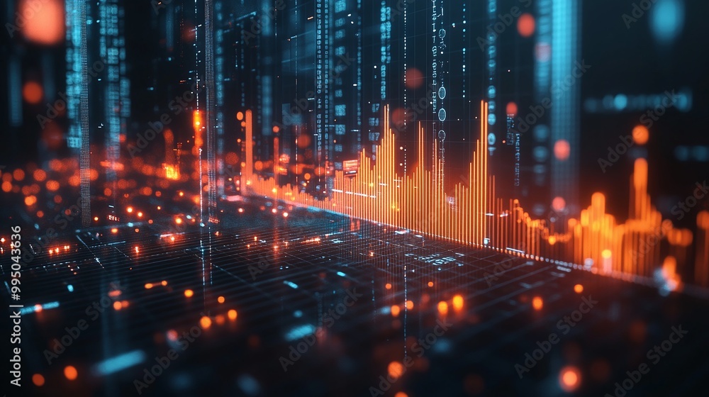 Futuristic digital data visualization with glowing graphs and binary code elements, representing advanced analytics. Futuristic digital data visualization with glowing graphs and binary code elements, representing advanced analytics.