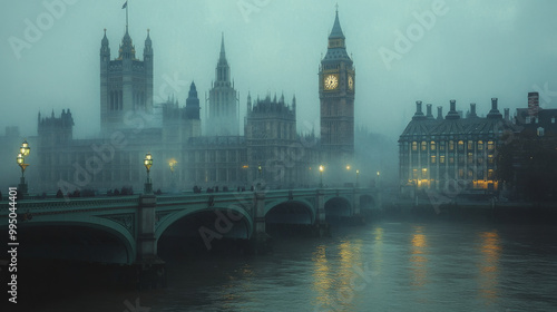 A misty view of the iconic clock tower in London.