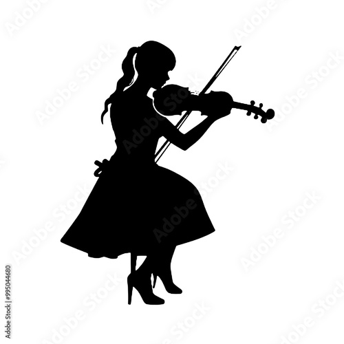 Musician Violin Playing Silhouette – Artistic Vector for Design