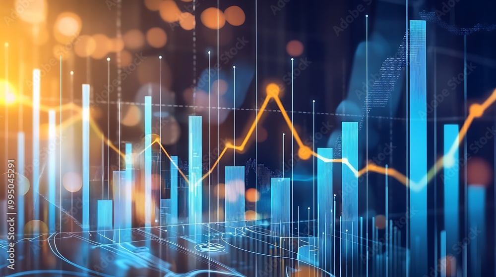 A visually striking image showcasing a market chart graphing an upward trend in business profits A visually striking image showcasing a market chart graphing an upward trend in business profits
