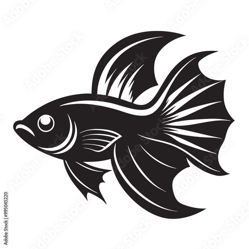 Betta fish silhouette vector illustration on a white background