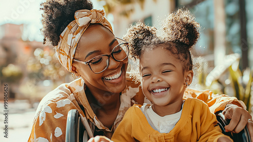 A woman and a child are smiling and hugging each other