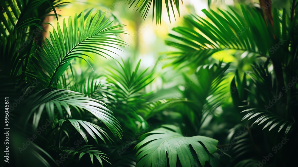 Lush green tropical foliage and leaves in a vibrant natural environment. Lush green tropical foliage and leaves in a vibrant natural environment.