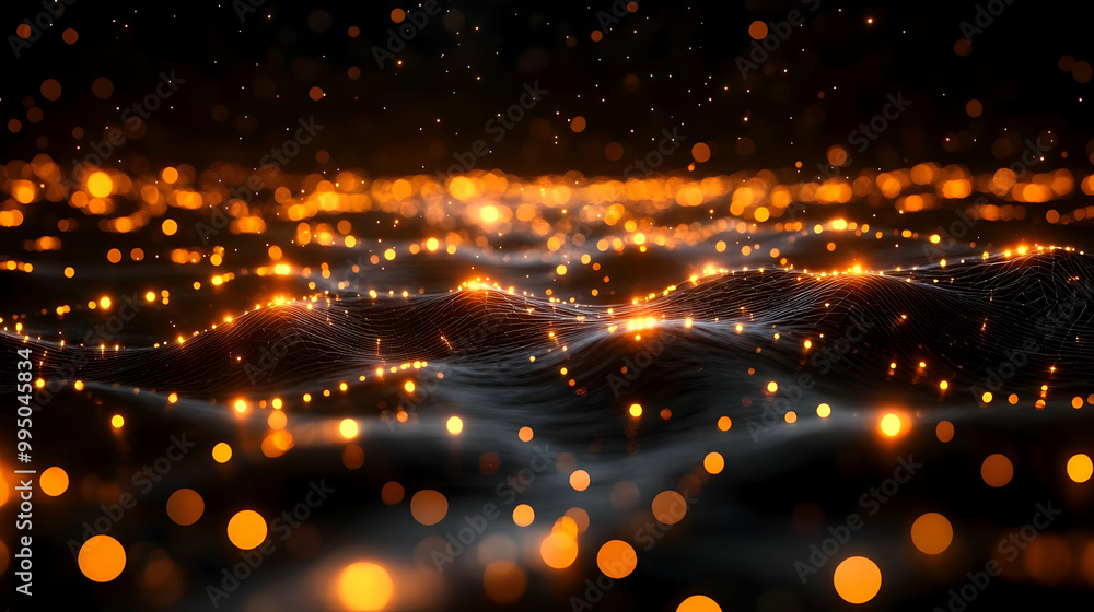 Abstract Golden Lights on Wavy Black Grid Abstract Golden Lights on Wavy Black Grid