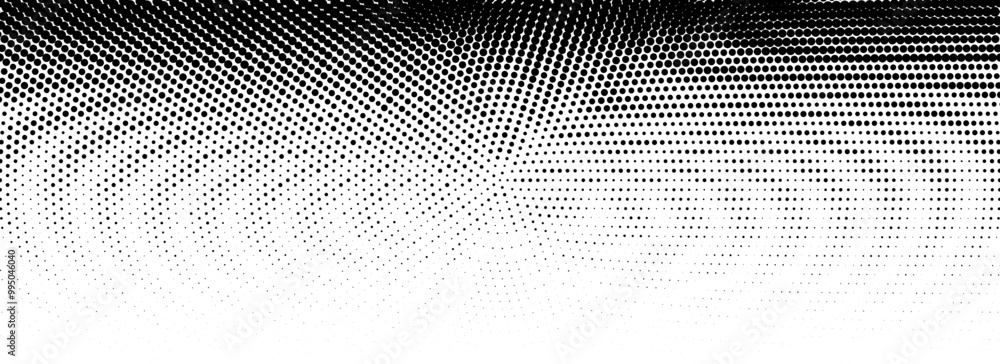 Dotted halftone gradient texture. Fading wave polka dot background. Dot curved circular pattern wallpaper. Black and white comic pop art overlay backdrop. Halftone raster effect background. Vector Dotted halftone gradient texture. Fading wave polka dot background. Dot curved circular pattern wallpaper. Black and white comic pop art overlay backdrop. Halftone raster effect background. Vector