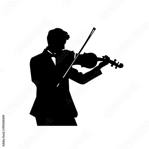 Graceful Violinist Silhouette Playing Music – Vector Graphic