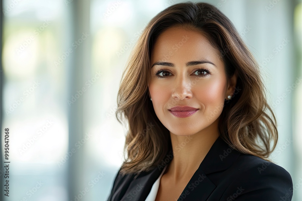 Closeup headshot face portrait of beautiful successful hispanic young business woman looking confident at camera. generative ai Closeup headshot face portrait of beautiful successful hispanic young business woman looking confident at camera. generative ai