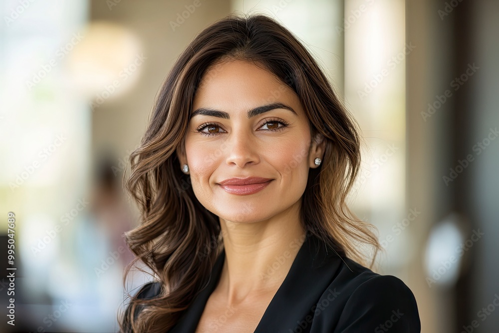 Closeup headshot face portrait of beautiful successful hispanic young business woman looking confident at camera. generative ai Closeup headshot face portrait of beautiful successful hispanic young business woman looking confident at camera. generative ai