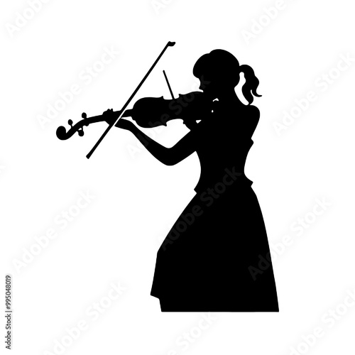 Graceful Violinist Silhouette Playing Music – Vector Graphic