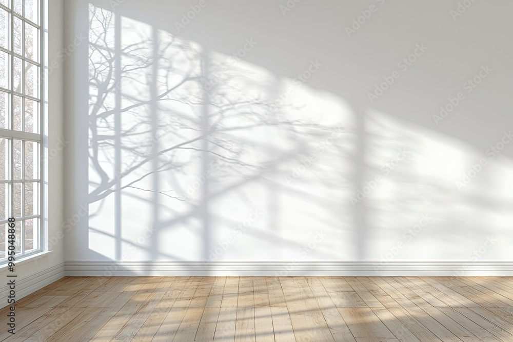 Obraz premium Minimalist Window with Tree Shadows on a White Wall