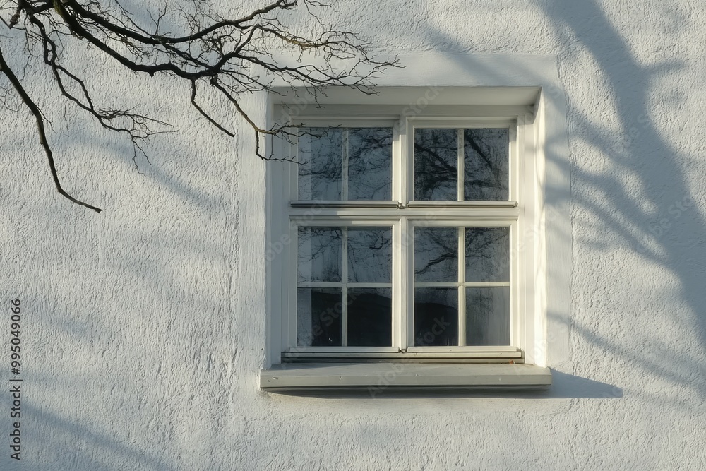 Minimalist Window with Tree Shadows on a White Wall Minimalist Window with Tree Shadows on a White Wall