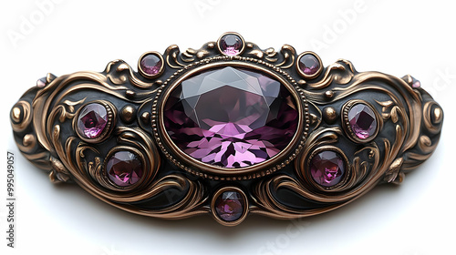 Ornate Brooch with Large Pu...
