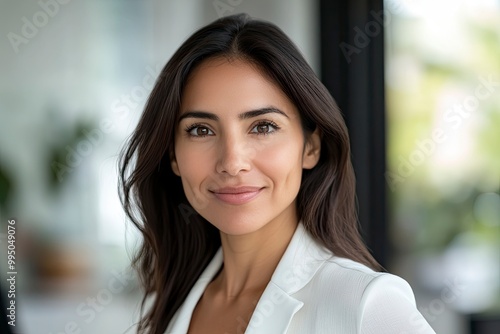 Wallpaper Mural Closeup headshot face portrait of beautiful successful hispanic young business woman looking confident at camera. generative ai Torontodigital.ca