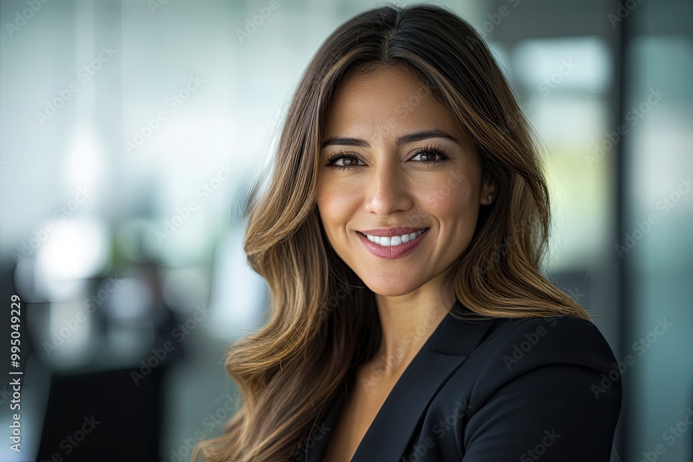 Closeup headshot face portrait of beautiful successful hispanic young business woman looking confident at camera. generative ai Closeup headshot face portrait of beautiful successful hispanic young business woman looking confident at camera. generative ai