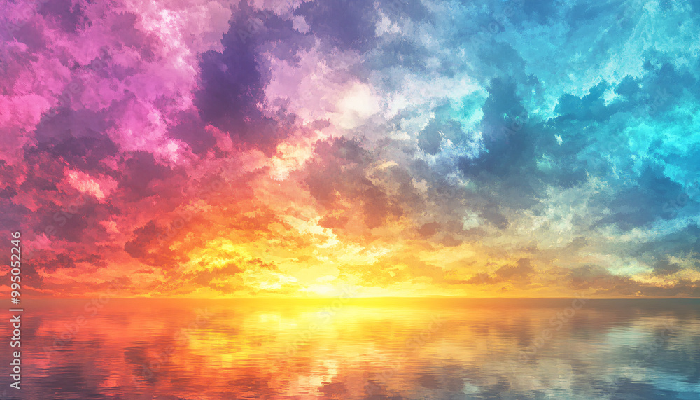 A dreamy sky transitioning from a golden sunset to a full spectrum of rainbow colors, giving off a vibrant yet calming feel A dreamy sky transitioning from a golden sunset to a full spectrum of rainbow colors, giving off a vibrant yet calming feel