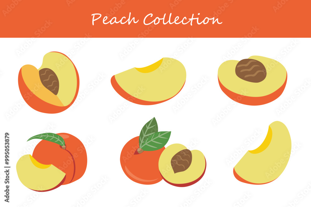 peach collection in different poses. Vector illustration. peach collection in different poses. Vector illustration.