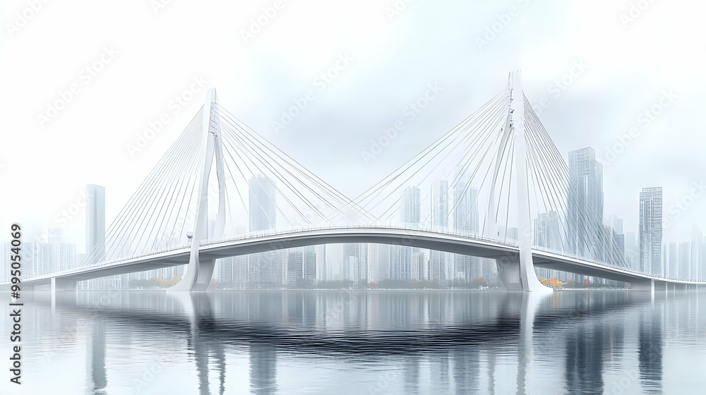 Fototapeta premium Modern Bridge Architecture in a Foggy Cityscape