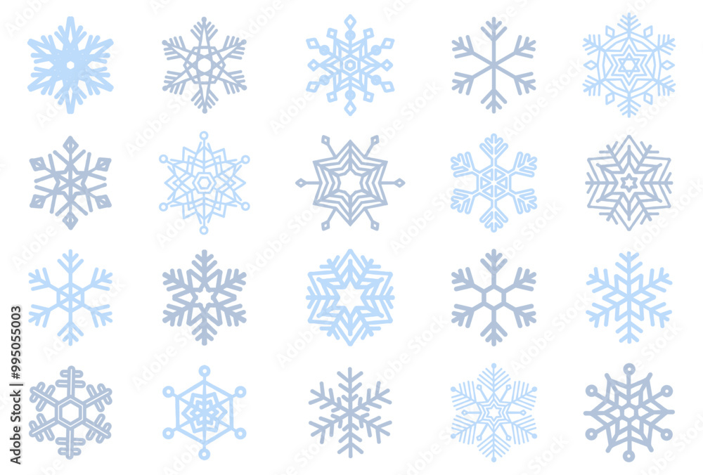 雪の結晶のパターンイラストセット(水色) 雪の結晶のパターンイラストセット(水色)
