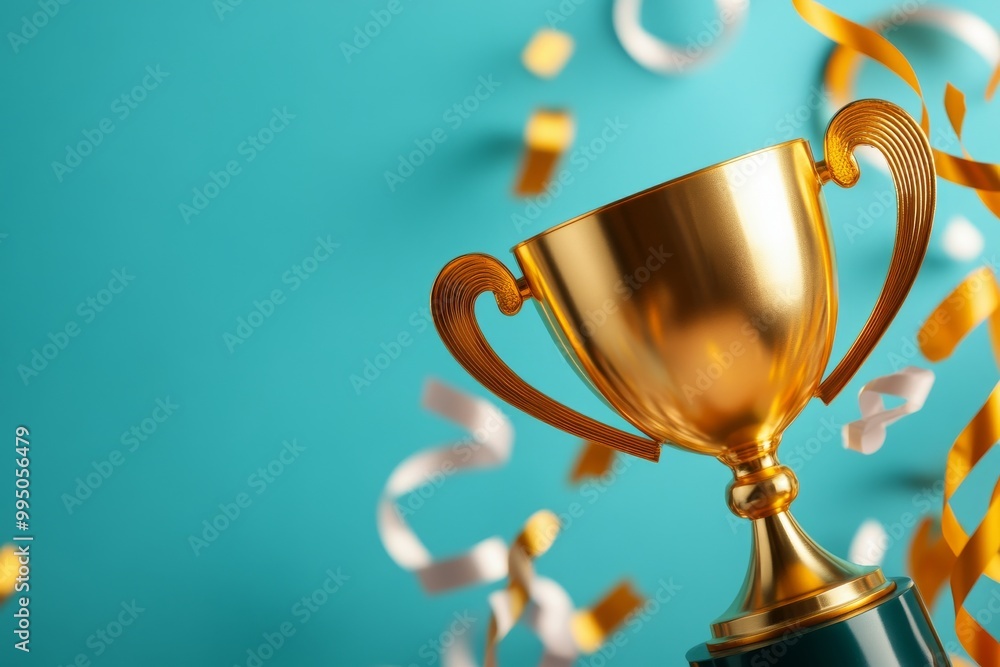 Golden Trophy with Confetti Background. Generative AI Golden Trophy with Confetti Background. Generative AI
