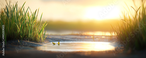 Coastal eco system, habitat restoration for shorebirds, 3D illustration photo