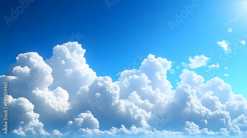 Fluffy White Clouds Drifting Across a Blue Sky