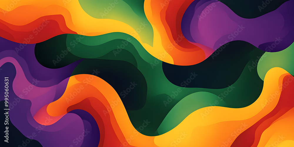 Vibrant Abstract Design with Flowing Green, Orange, and Purple Waves Vibrant Abstract Design with Flowing Green, Orange, and Purple Waves