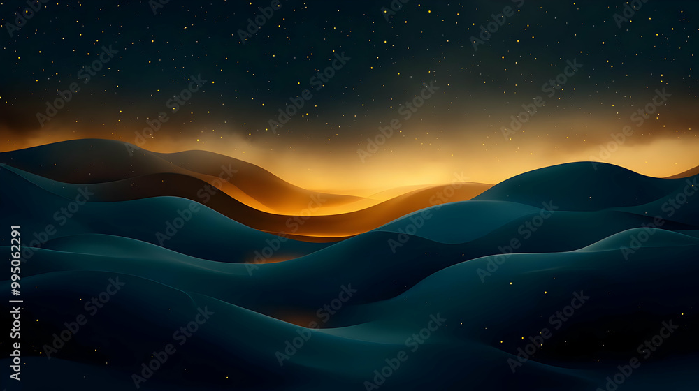 Dark Blue Hills Under a Starry Sky - Abstract Landscape