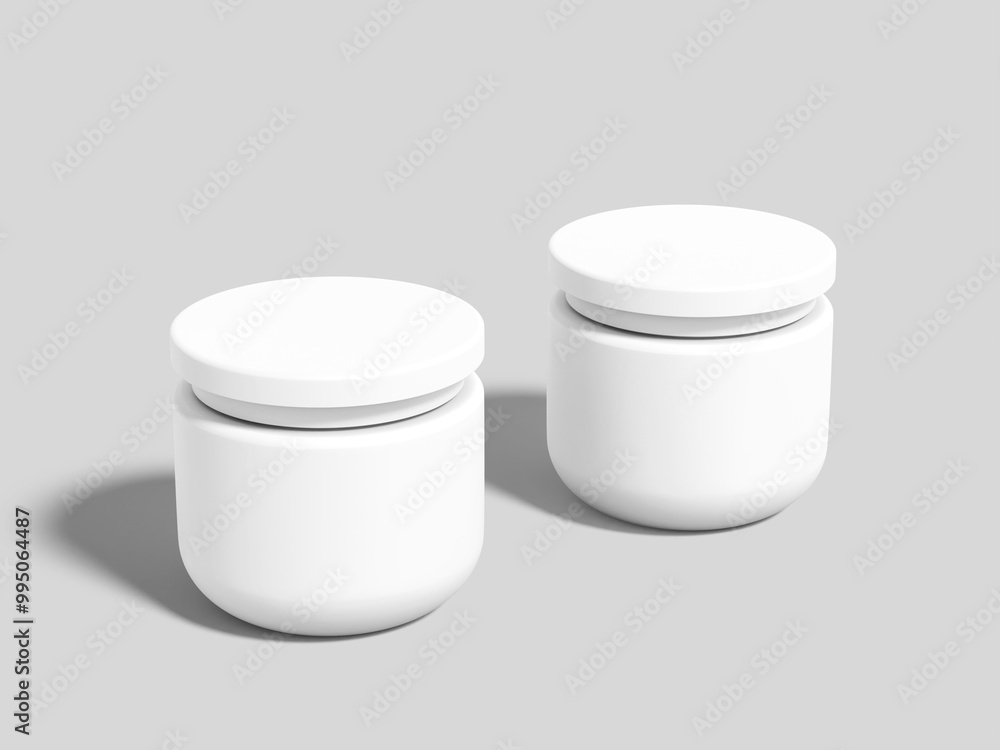 Realistic Two White Cosmetic Jars Mockup 3D Rendering Realistic Two White Cosmetic Jars Mockup 3D Rendering