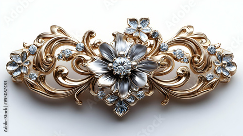 Gold and Diamond Brooch with Floral Design