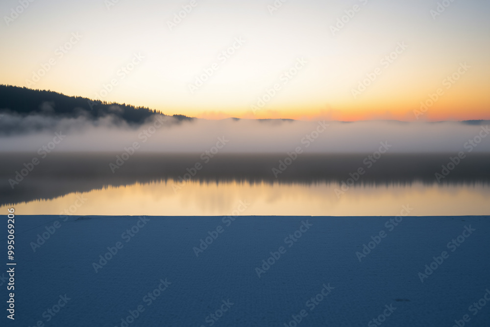 Concrete Surface with Sunrise Over Calm Lake.generative AI Concrete Surface with Sunrise Over Calm Lake.generative AI