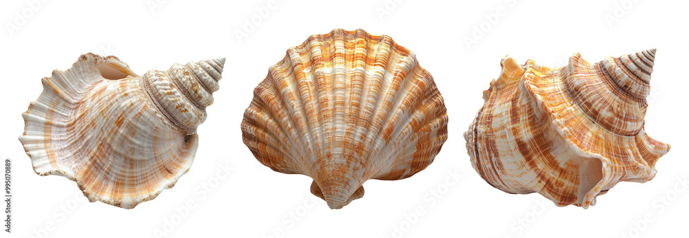 Three unique shells on transparent background Three unique shells on transparent background