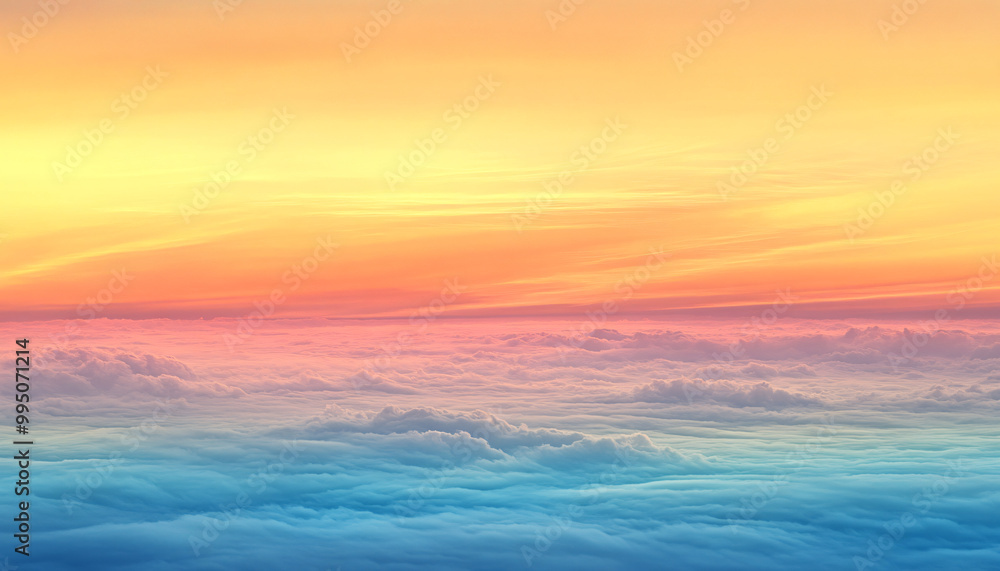 Fototapeta premium A dreamy sky transitioning from a golden sunset to a full spectrum of rainbow colors, giving off a vibrant yet calming feel