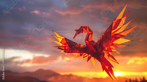 Phoenix Origami with Sunrise Glow