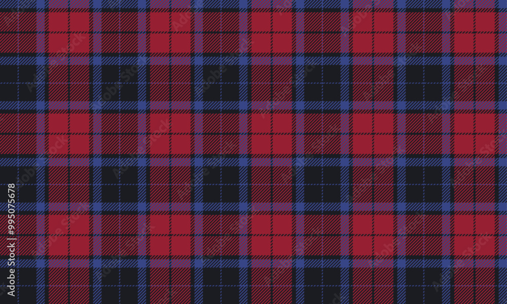 Obraz premium Plaid fabric pattern, navy, red, blue, distinctive, seamless for textiles, and for designing clothes, skirts or decorative fabrics. Vector illustration.