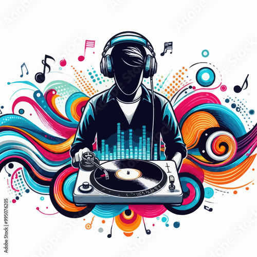 Vector image of a colorful DJ