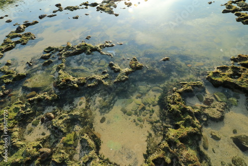 A Rock Pool With The Sky In The Background