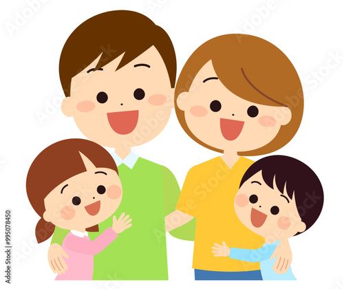 お父さんとお母さんに抱きつく子供達