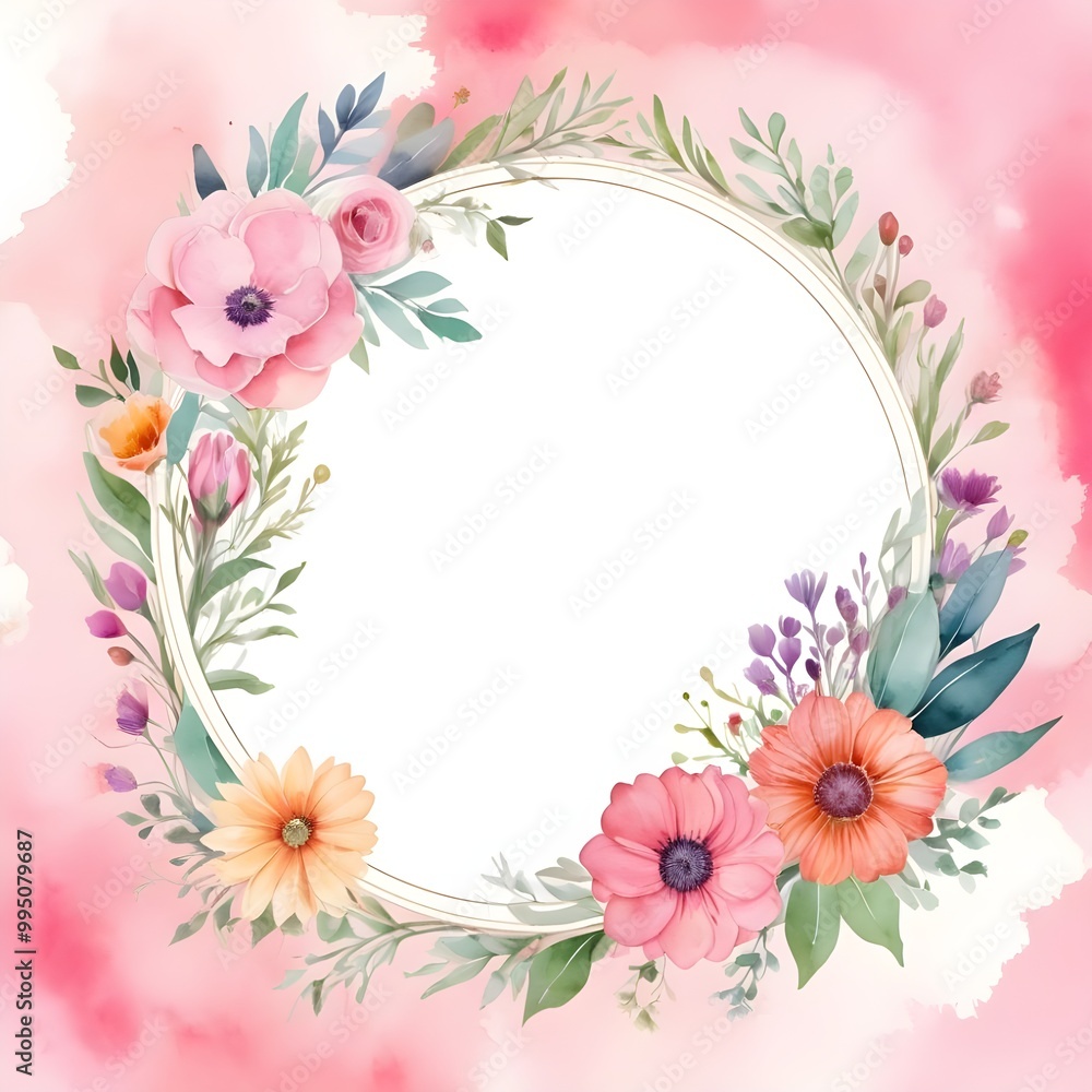 Circular frame with floral border Circular frame with floral border