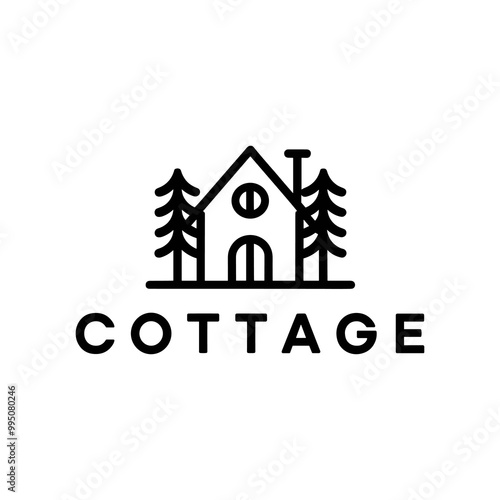 cottage real estate minimalist logo. line art style
