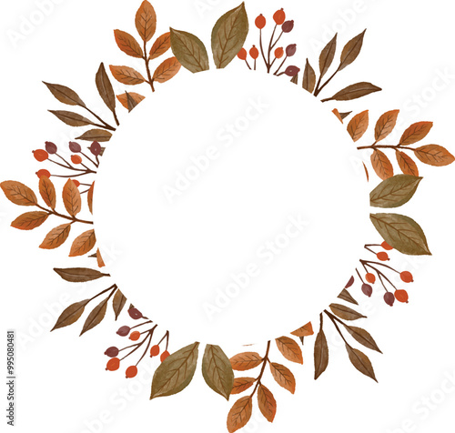 autumn leaves wreath, circle frame with autumn leaves border for greeting card