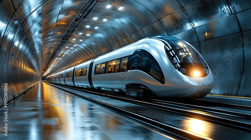 Modern Train Speeding Throu...