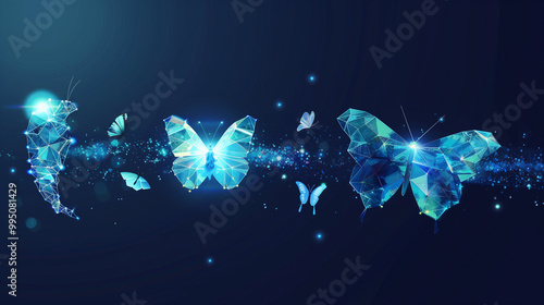 Transformation of geometric shapes into a butterfly, symbolizing evolution and change in a digital world