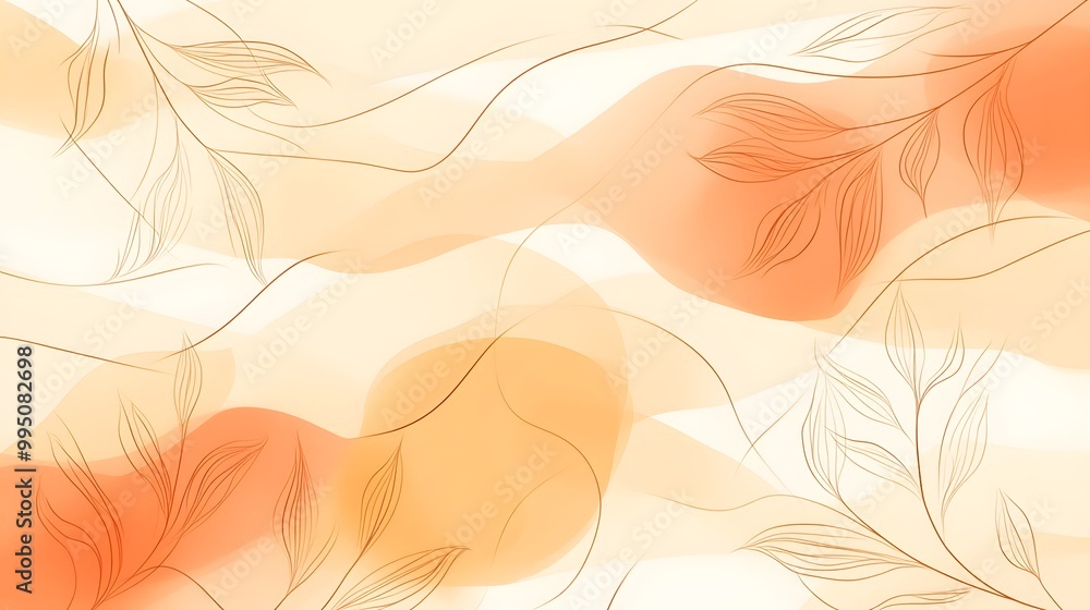 Abstract Watercolor Background with Outline Leaves and Swirls Abstract Watercolor Background with Outline Leaves and Swirls