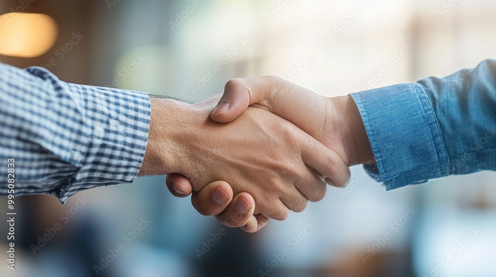 Two hands engaged in a handshake, symbolizing agreement, partnership, or collaboration in a professional setting. Two hands engaged in a handshake, symbolizing agreement, partnership, or collaboration in a professional setting.