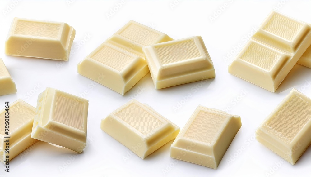 White Chocolate Pieces on White Background White Chocolate Pieces on White Background