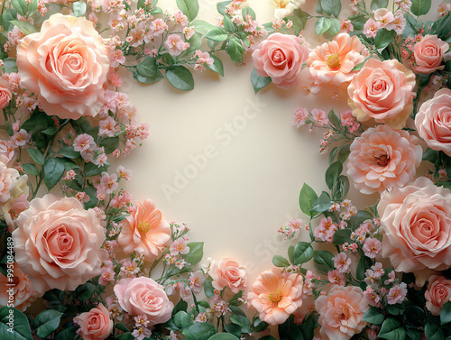 Wallpaper Mural Fresh roses and assorted flowers arranged in a decorative border, creating an elegant frame, perfect for greeting cards and invitations. Torontodigital.ca