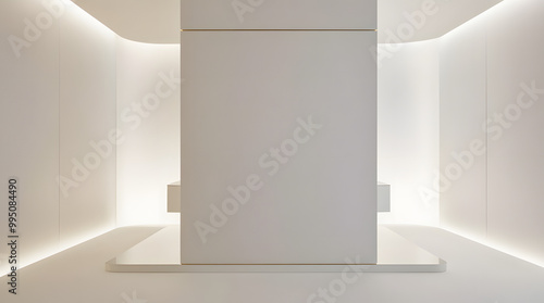 An empty white room with a window, showcasing minimalist design and open space	